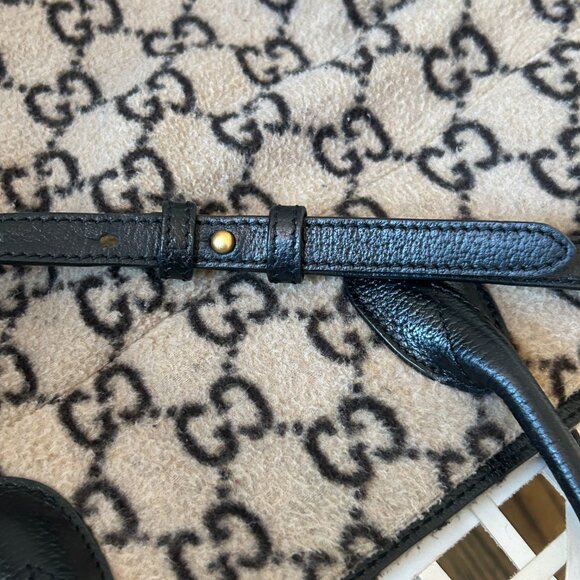 Gucci Black & Beige Wool Guccissima GG Tote with Strap and dust bag - Picture 10 of 15